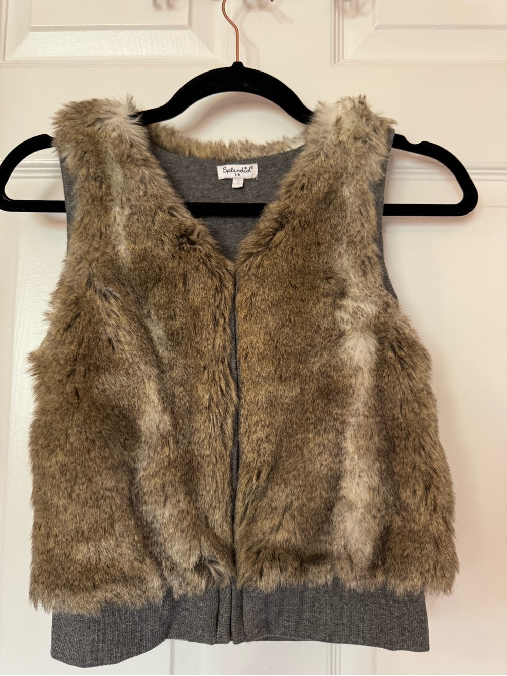 Splendid Faux Fur Zip Vest in Brown and Cream